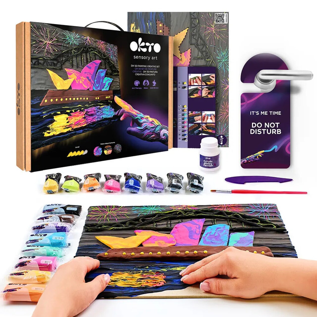 OKTO | DIY 3D Creative Air Dry Clay | 3D Painting natural canvas set | #Opera house Sydney | 11.8x15.7 inch